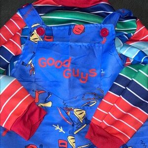 Colorful Striped Overalls with Graphic Print Chucky Costume 7-9Y